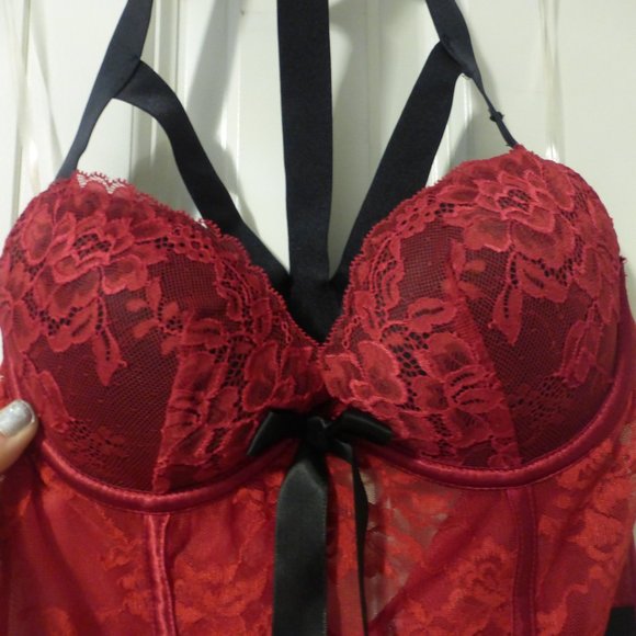 LA SENZA red "sexy Santa" baby doll lace and mesh lingerie - Picture 4 of 12